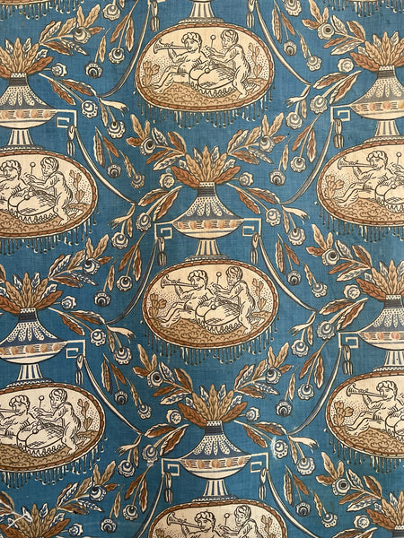 Rare Block Print Neoclassical Toile with Figures & Musical Instruments: C1800 France