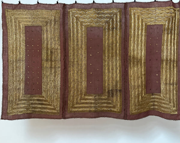 Antique Gold Thread Embroidered Panel Curtain Wallhanging:C20th Indonisia
