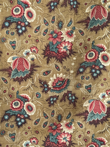 Antique Indienne Floral Printed Cotton Textile : C19th France
