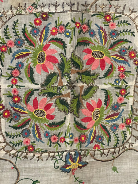 Fine Antique Silk and Gilt Thread Embroidered Wedding Shawl or Cover: C18th Ottoman Turkey