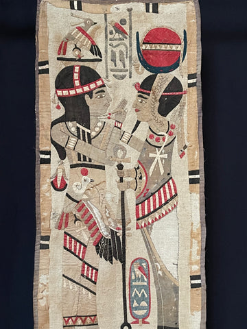 Antique Egyptian Revival Appliqué & Embroidered Wallhanging: Early C20th Cairo, Egypt