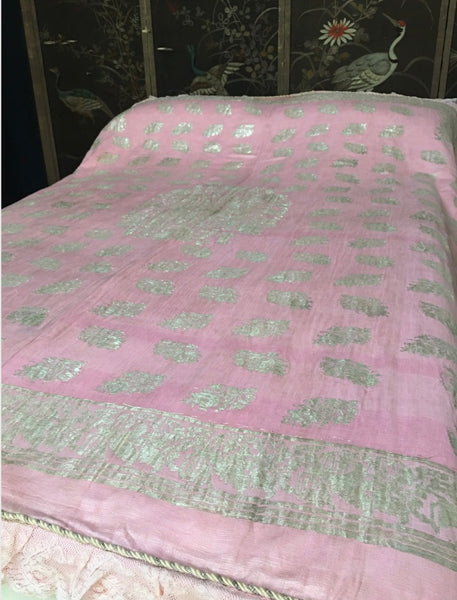 Ottoman Silk and Silver Thread Woven Traditional Wedding Quilt Bedcover: late 19th early 20th Century