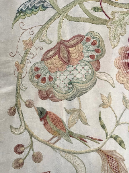 Antique Arts and Crafts Jacobean Revival Crewelwork Wallhanging with Tree of Life: C1900 Britain