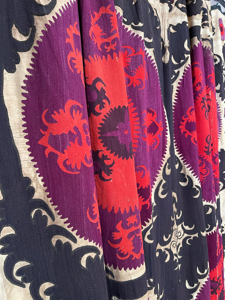Antique Hand Embroidered Suzani Wall Hanging Curtain Dowry Hanging: C20th Uzbekistan