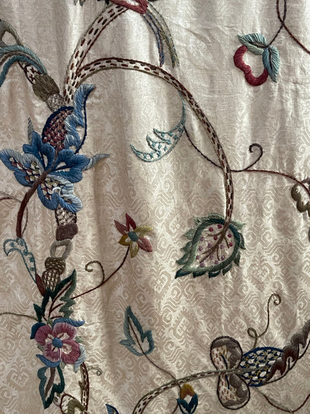 Antique Embroidered Crewelwork Tree of Life with Birds: C1910 A.H. Lee, Birkenhead, Britain. 337cm x 126cm