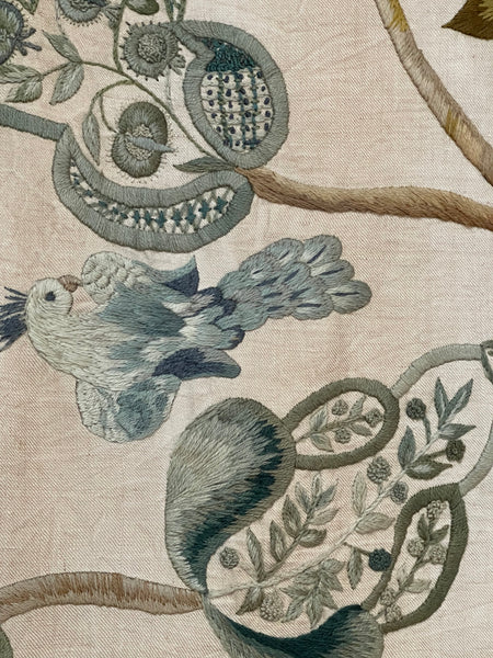 Antique Jacobean Revival Crewelwork Embroidered Wallhanging: C1900 England