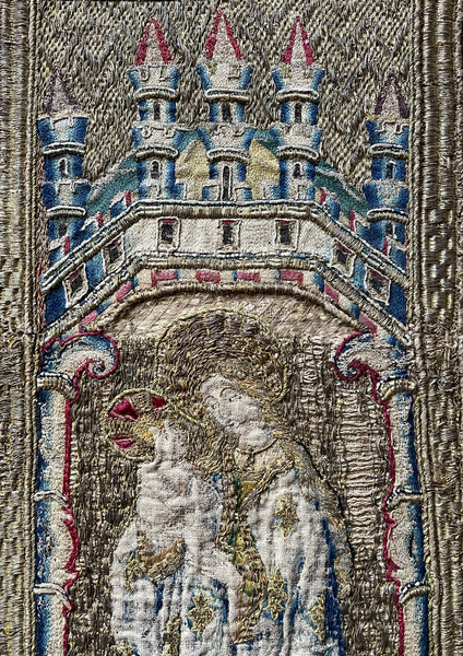 Antique Opus Anglicanum Medieval Orphrey Embroidery Madonna and Child: C16th England
