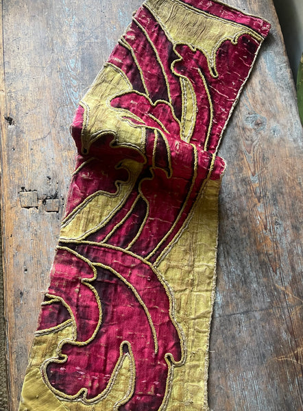 Antique Hand Painted Silk Panel Section of Wing: C17th Italy