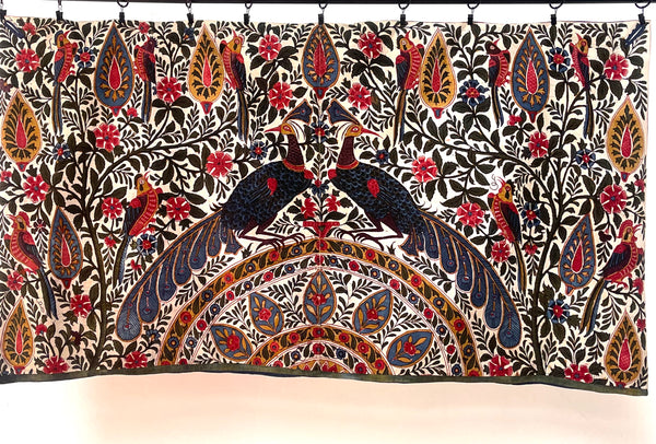 Antique Block Print Palampore Wallhanging with Peacocks C19th India