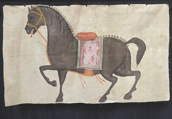 Antique Handpainted Wallhanging Pashawai Decorative Horse: late C19th early C20th