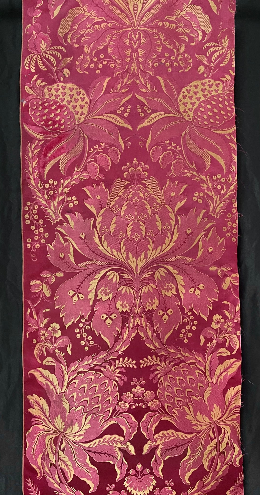 Antique Silk Brocade Panel in Pinky Reds & Gold: C19th France