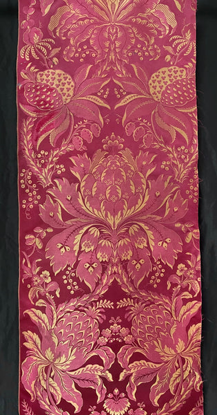 Antique Silk Brocade Panel in Pinky Reds & Gold: C19th France