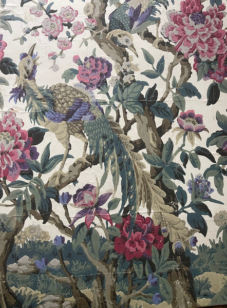Antique Rare Chinoiserie Hand Painted Scenic Wallpaper Panel Wallhanging : Late 18th/ early C19th France