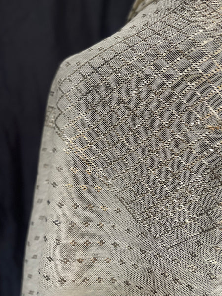 Art Deco Assuit Shawl Hand Embroidered White with Silver Metal Thread: C1920 Egypt