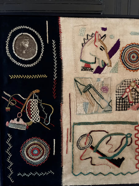 Mid Century Folk Art Festival of Britain Era Modernist Embroidered Sampler: C1950s Britain