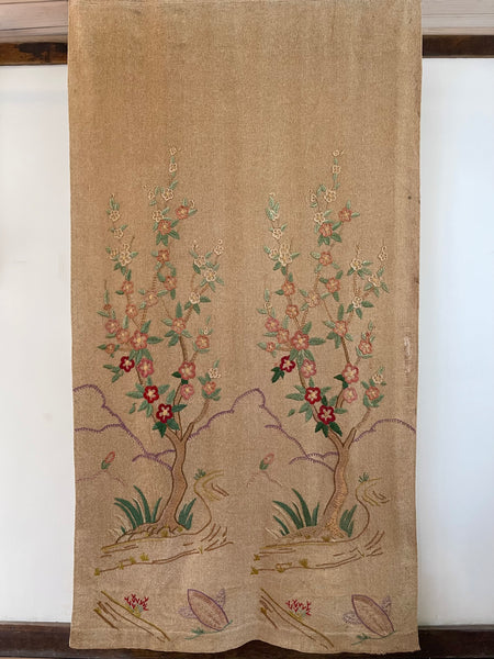 RESERVED: Antique Embroidered Tree of Life Wallhanging or Portier: C1930 Britain