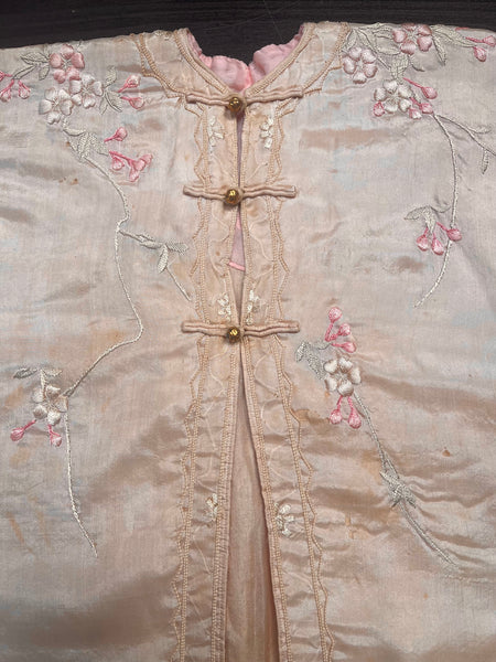 Antique Childs Traditional Silk Kimono With Cherry Blossom Embroidery: C1910/20 Japan