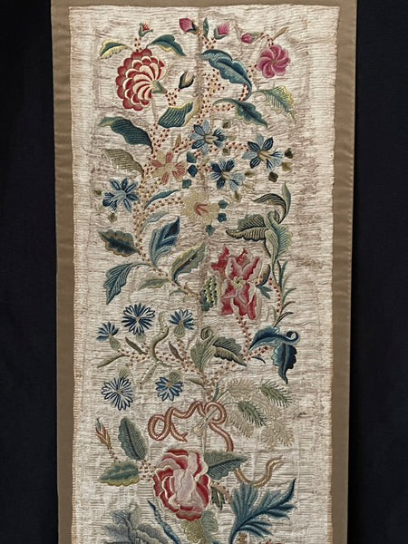 Antique Fine Silk and Wool Embroidered panel with Bouquet of Flowers: C1700 England
