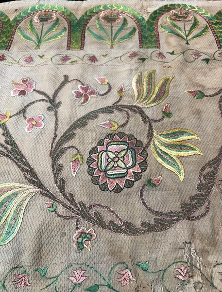 Antique Jacobean Silk and Metal Thread Floral Embroidery: C17th Europe