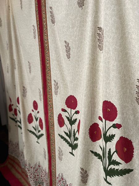 Block Printed Hangings or Curtain Panels with Poppies: C20th Jaipur, India