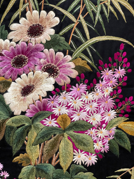 Antique Fine Silk Embroidery with Flowers Wallhanging: C19th China