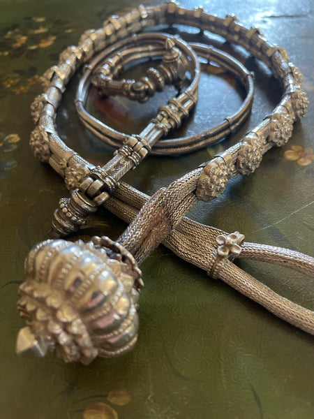 Antique High Grade Handmade Repoussè Silver Tribal Belt: C19th Northern India