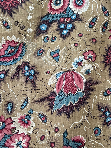 Antique Indienne Floral Printed Cotton Textile : C19th France