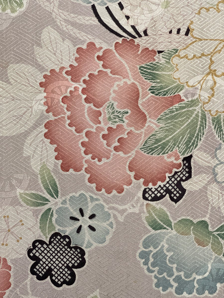 Antique Traditional Handpainted & Stencilled Silk Brocade Stole or Scarf: C1900 Japan