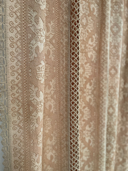 Antique Hand Embroidered Assisi Work Cover Pink White Throw Interior Decor Early 20th Century. 225 x 185cm