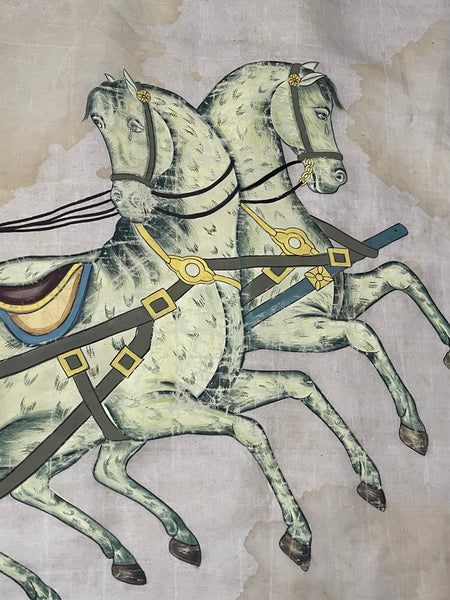 Hand Painted Silk Wallhanging Napoleon in Horse Drawn Carriage, C19th China, for export