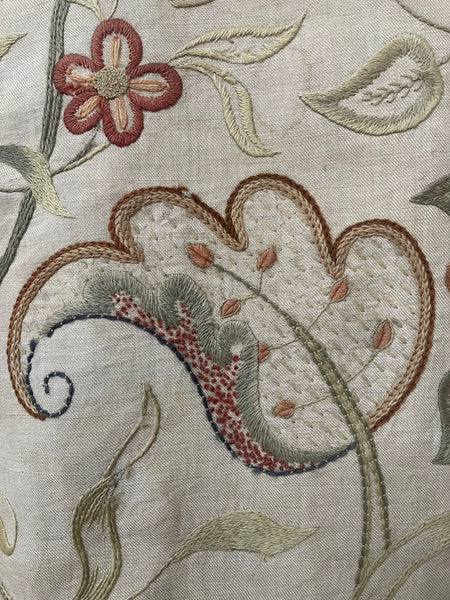 Arts and Crafts Jacobean Revival Embroidery with Flowers and Birds: C1910 Britain