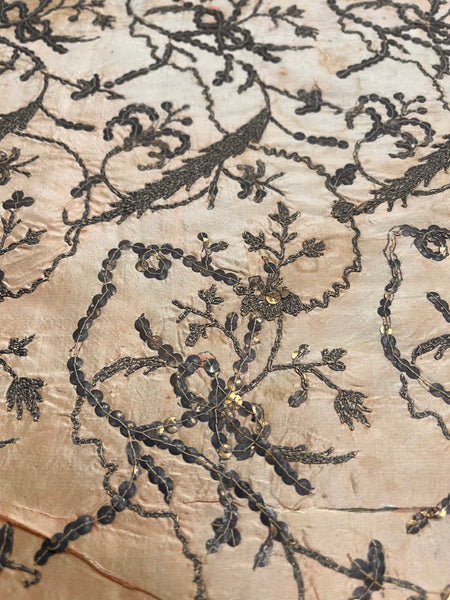 Antique Gilt Thread and Sequin Pink Silk Wallhanging: C18th Ottoman Turkey