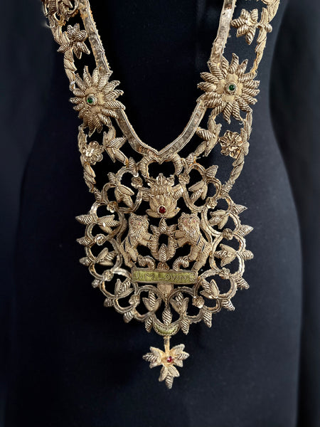 Antique Anglo India Zardozi Embroidered Heraldic Ceremonial Garland Necklace: C19th India