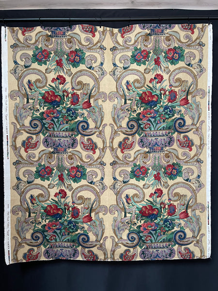 Printed Chintz Panel with Vases of Spring Flowers: C20th Britain