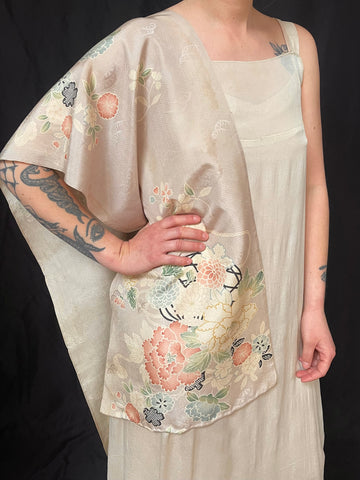 Antique Traditional Handpainted & Stencilled Silk Brocade Stole or Scarf: C1900 Japan