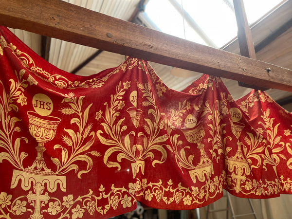 Arts & Crafts Printed Cotton Wall Hanging Banner Pelmet Gothic Ecclesiastical: C1900 Britain