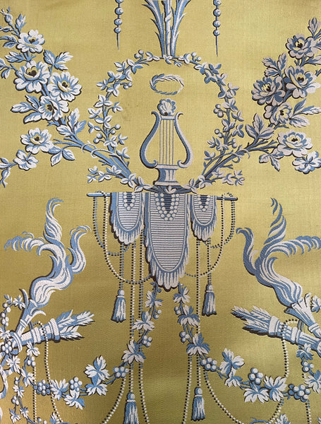 Antique Unused Silk Lampas Sample Panel with Original Label: C18th France