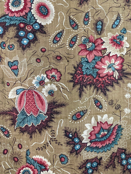 Antique Indienne Floral Printed Cotton Textile : C19th France