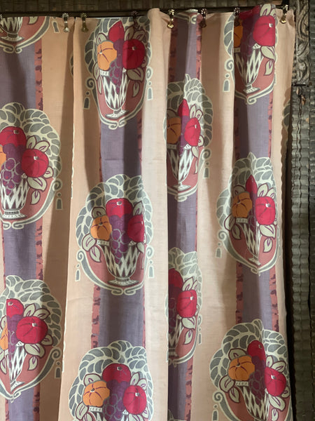 Pair Original Antique Art Deco Stencil Printed Curtain Panels: C1920s France