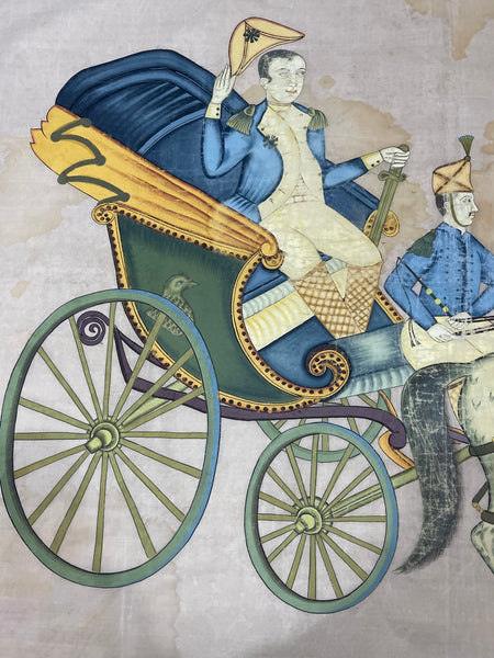 Hand Painted Silk Wallhanging Napoleon in Horse Drawn Carriage, C19th China, for export
