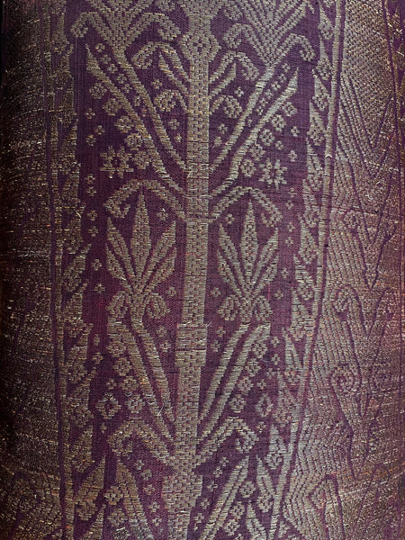 Handmade Cushion Made with Antique Brocaded Silk and Gilt Thread Panel: C19th Sumatra
