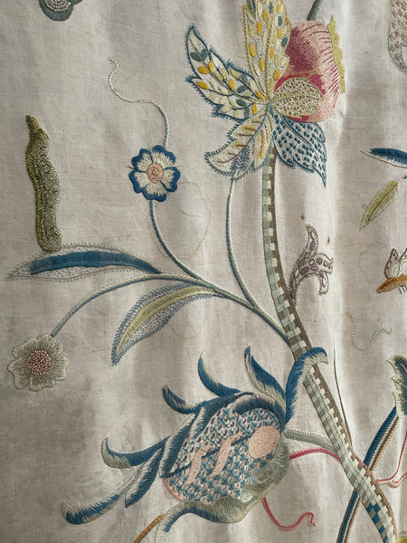 Antique Arts and Crafts Jacobean Revival Crewelwork Tree of Life Wallhanging: Early C20th Britain