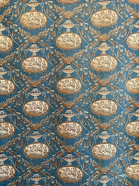 Rare Block Print Neoclassical Toile with Figures & Musical Instruments: C1800 France