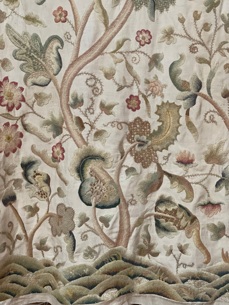 Jacobean Revival Embroidered Tree of Life Crewelwork Wall or Bedhanging: C1900 Britain