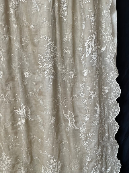 Antique Embroidered Cornely Lace Chateau Curtain Drape: C1900 France