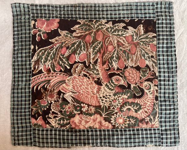 Antique Glazed Chintz Panel with Pheasants and Fruit Tree: C1815 Europe