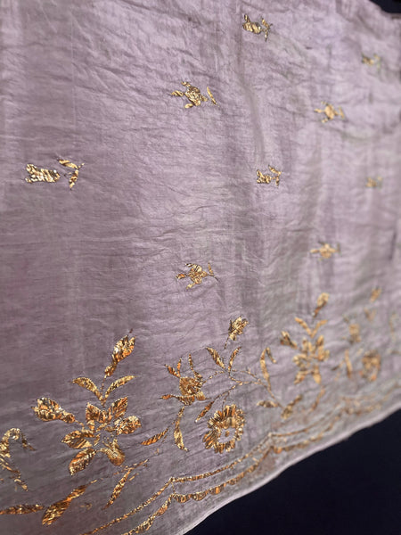Antique Gold Thread Embroidered Pale Mauve Silk Valance or Pelmet: C19th Ottoman Turkey