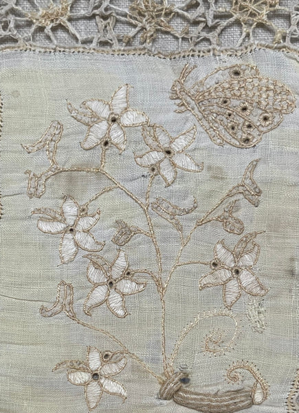 Antique Renaissance Embroidered Early Needlework Lace with Snails Insects Birds: Late C16th early 17th century, Italy
