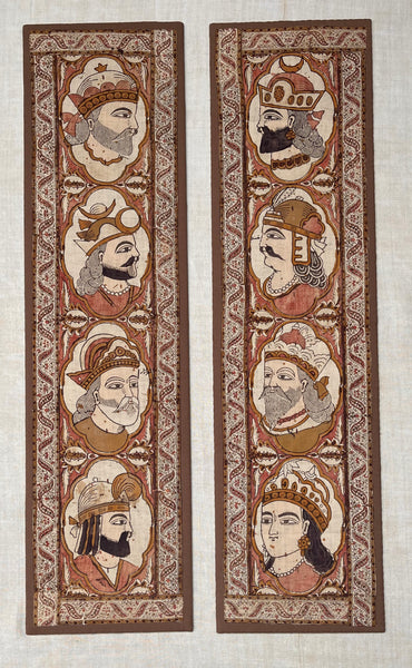 Antique Hand Painted Kalamkari Portrait Panels: C19th Isfahan, Persia