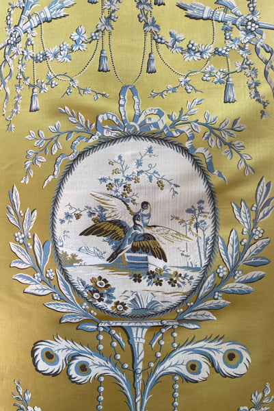 Antique Unused Silk Lampas Sample Panel with Original Label: C18th France